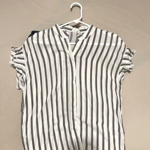 Gray and white stripes button down blouse size large